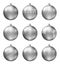 Silver christmas balls isolated on white background. Photorealistic high quality vector set of christmas baubles.