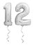 Silver chrome number 12 twelve made of inflatable balloon with ribbon on white