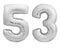 Silver chrome number 53 fifty three made of inflatable balloon isolated on white