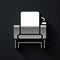 Silver Cinema chair icon isolated on black background. Long shadow style. Vector Illustration