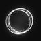 Silver circle light effect with round glowing elements, particles and stars on dark background. Shiny glamour design