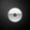 Silver Circular saw blade icon isolated on black background. Saw wheel. Long shadow style. Vector