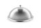 Silver cloche. Realistic metal dish with convex lid. Restaurant serving plate. Utensil template. Exquisite presentation