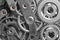 Silver Clockwork. Detail of watch machinery. Old mechanical pocket watch. Macro shot.