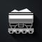 Silver Coal train wagon icon isolated on black background. Rail transportation. Long shadow style. Vector