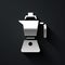 Silver Coffee maker moca pot icon isolated on black background. Long shadow style. Vector