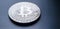 Silver coin bitcoin on steel textured background