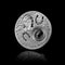 Silver coin with horseshoes on black