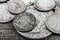 Silver coins on a sacking