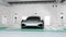 Silver color electric car charging in charging station locate in underground  parking lot