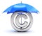 Silver copyright symbol covered by red umbrella