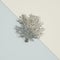 Silver coral fan sculpture on pastel blue-ivory background. 3d