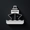 Silver Cruise ship icon isolated on black background. Travel tourism nautical transport. Voyage passenger ship, cruise