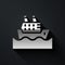 Silver Cruise ship in ocean icon isolated on black background. Cruising the world. Long shadow style. Vector