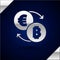 Silver Cryptocurrency exchange icon isolated on dark blue background. Bitcoin to euro exchange icon. Cryptocurrency