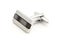 Silver cuff link over white