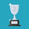 Silver cup flat icon. Trophy. Award. Second place. Cartoon style. Vector illustration