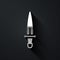 Silver Dagger icon isolated on black background. Knife icon. Sword with sharp blade. Long shadow style. Vector