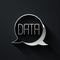 Silver Data analysis icon isolated on black background. Business data analysis process, statistics. Charts and diagrams