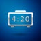 Silver Digital alarm clock icon isolated on blue background. Electronic watch alarm clock. Time icon. Vector