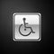 Silver Disabled handicap icon isolated on black background. Wheelchair handicap sign. Long shadow style. Vector