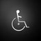 Silver Disabled handicap icon isolated on black background. Wheelchair handicap sign. Long shadow style. Vector