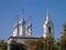 Silver Domes and Bell Tower of Smolenskaya church in Suzdal