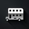 Silver Double decker bus icon isolated on black background. London classic passenger bus. Public transportation symbol