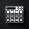 Silver Drum machine music producer equipment icon isolated on black background. Long shadow style. Vector