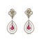 Silver earrings in white gold with white and yellow diamonds and rubies in the form of a drop