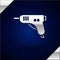 Silver Electric hot glue gun icon isolated on dark blue background. Hot pistol glue. Hot repair work appliance silicone