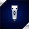 Silver Electrical hair clipper or shaver icon isolated on dark blue background. Barbershop symbol. Vector Illustration