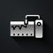 Silver Electrical measuring instrument icon isolated on black background. Analog devices. Measuring device laboratory