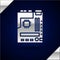 Silver Electronic computer components motherboard digital chip integrated science icon isolated on dark blue background