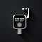 Silver Emergency brake icon isolated on black background. Long shadow style. Vector