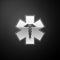 Silver Emergency star - medical symbol Caduceus snake with stick icon isolated on black background. Star of Life. Long