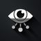 Silver Eye scan icon isolated on black background. Scanning eye. Security check symbol. Cyber eye sign. Long shadow