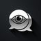 Silver Eye scan icon isolated on black background. Scanning eye. Security check symbol. Cyber eye sign. Long shadow style. Vector