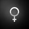Silver Female gender symbol icon isolated on black background. Venus symbol. The symbol for a female organism or woman