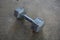 A Silver Fifteen Pound Dumbbell on Concrete