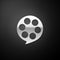 Silver Film reel icon isolated on black background. Long shadow style. Vector