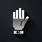 Silver Firefighter gloves icon isolated on black background. Protect gloves icon. Long shadow style. Vector