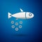 Silver Fish with caviar icon isolated on blue background. Vector.