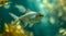 Silver fish swimming in a sunlit underwater scene