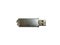 Silver flash drive close-up on a white isolated background. A USB flash drive is a storage device that uses flash memory as a stor