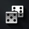 Silver Game dice icon isolated on black background. Casino gambling. Long shadow style. Vector