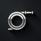 Silver Garden hose or fire hose icon isolated on black background. Spray gun icon. Watering equipment. Long shadow style