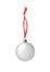 Silver glass ball hanging on red ribbon on white background isolated close up, Ð¡hristmas tree decoration, shiny round bauble