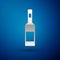 Silver Glass bottle of vodka icon isolated on blue background. Vector