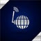Silver Global technology or social network icon isolated on dark blue background. Vector Illustration